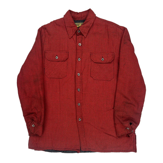 Branded Lion Checked Overshirt - Large Red Polyester Blend