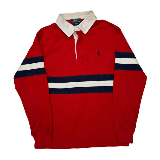 Age 8-9 Polo By Ralph Lauren Striped Rugby Shirt - Medium Navy Cotton