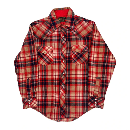 1970S Kmart Checked Flannel Shirt - Medium Black Wool Blend