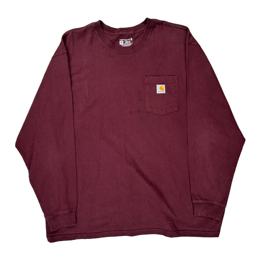 Carhartt Long Sleeve T-Shirt - 2XL Burgundy Cotton