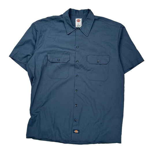 Dickies Short Sleeve Shirt - Large Blue Polyester Blend