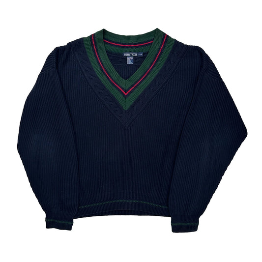 Nautica V-Neck Jumper - Large Red Cotton