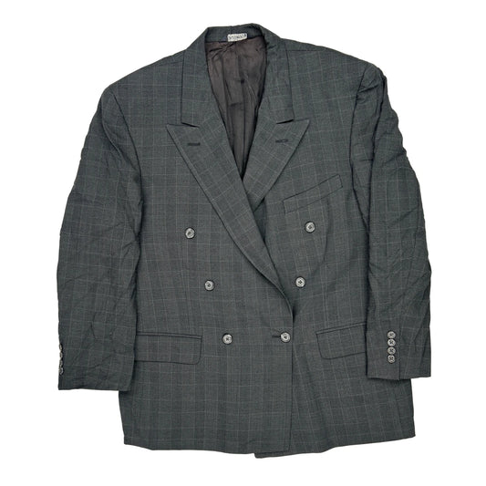 Double Breasted Burberry Checked Blazer - Large Grey Polyester