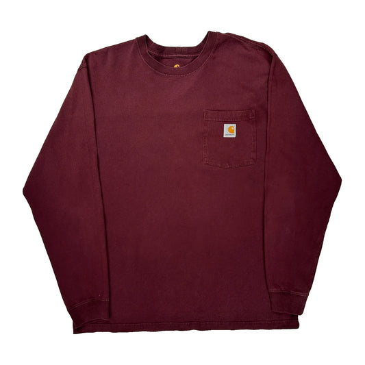 Carhartt Long Sleeve T-Shirt - Medium Burgundy Cotton