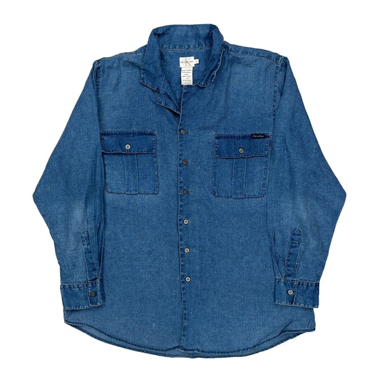 Calvin Klein Jeans Denim Shirt - Large Blue Linen