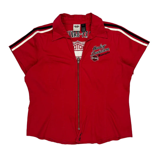 Harley Davidson Spellout Shirt - XL Red Cotton