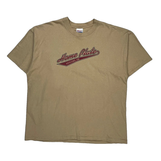 Home Plate Antlers, Ok Hanes Single Stitch T-Shirt - 2XL Beige Cotton