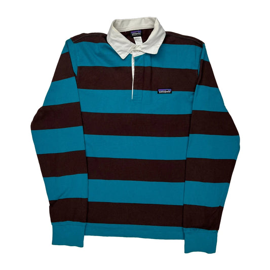 Patagonia Striped Rugby Shirt - Medium Blue Cotton