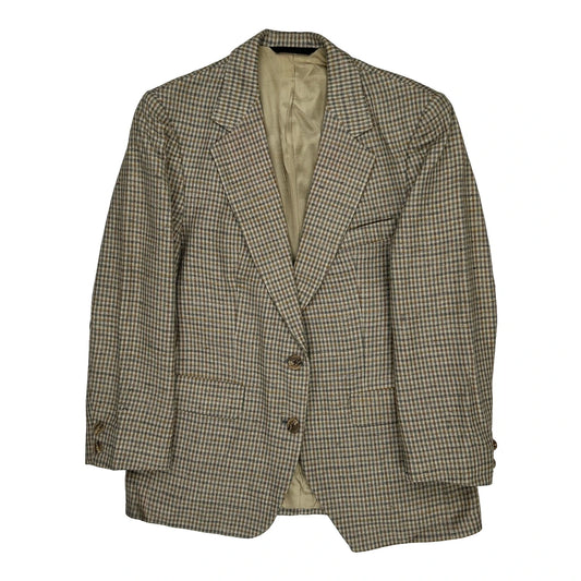Burberry Checked Blazer - Large Brown Wool Blend