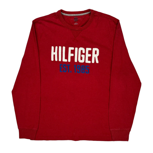 Tommy Hilfiger Spellout Long Sleeve T-Shirt - Large Red Cotton