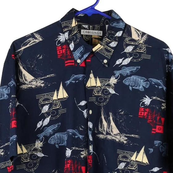 Vintage navy Crossings Patterned Shirt - mens medium