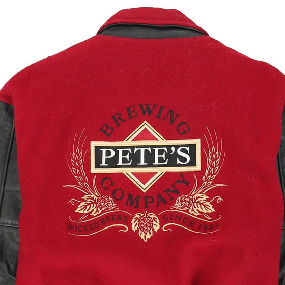 Brewing Company Pete'S Embroidered Varsity Jacket - XL Red Cotton - Thrifted.com
