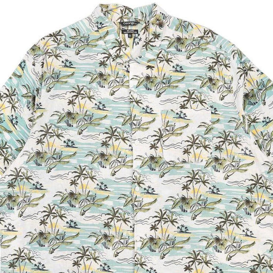 George Hawaiian Shirt - 2XL Blue Cotton - Thrifted.com