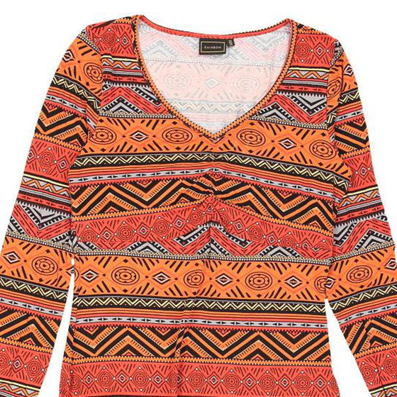 Rainbow V-neck Midi Dress - Medium Orange Cotton Blend - Thrifted.com