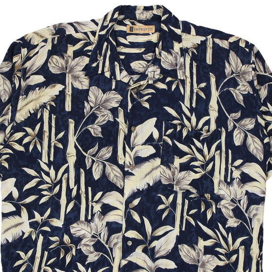 Vintage navy Imprints Hawaiian Shirt - mens x-large