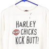 Vintage white Marquette, MI Harley Davidson Long Sleeve T-Shirt - womens large