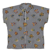  Unbranded Striped Patterned Shirt - Medium Navy Polyester patterned shirt Unbranded   