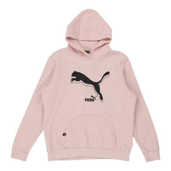 Puma Spellout Hoodie - Large Pink Cotton Blend hoodie Puma   