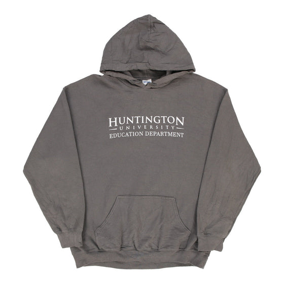 Vintage Huntington University Gildan Hoodie - Large Grey Cotton hoodie Gildan   