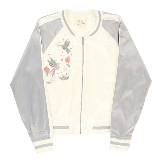 Vintage Ashleigh Baseball Jacket - XL Grey & Cream Nylon baseball jacket Ashleigh   