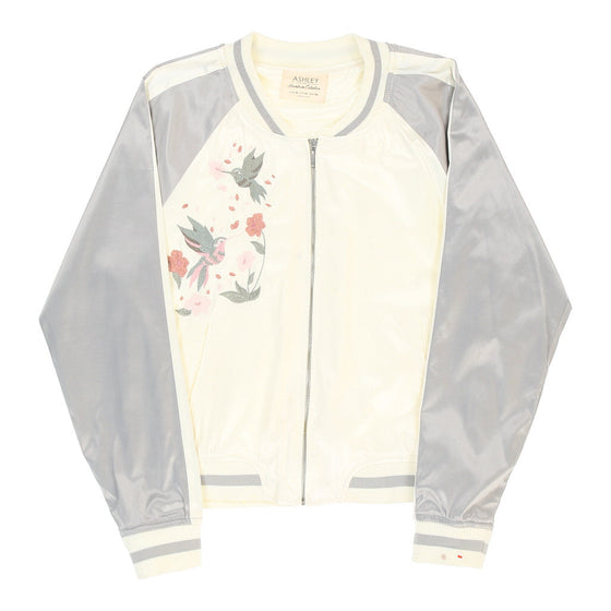 Vintage Ashleigh Baseball Jacket - XL Grey & Cream Nylon baseball jacket Ashleigh   