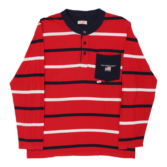 Cotton Belt Striped Long Sleeve T-Shirt - Medium Red Cotton long sleeve t-shirt Fg International   